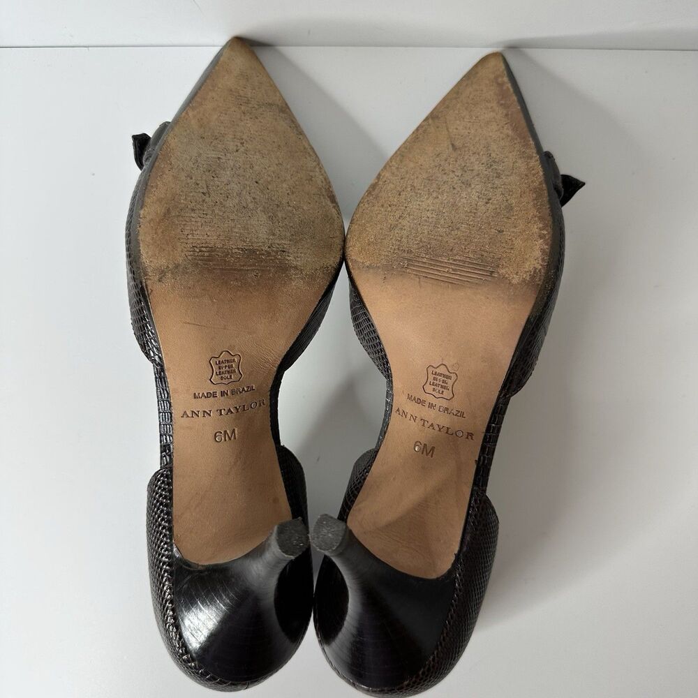 Ann Taylor D'Orsay Pumps 6M Brown‎ Snakeskin Pattern Buckle Pointed Toe 3" Heel - Picture 6 of 16